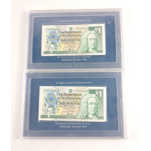 275 - BANKNOTES in presentation perspex cases x2.  Both ROYAL BANK OF SCOTLAND European Summit notes from ... 