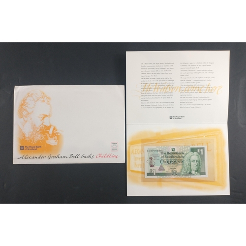 278 - ROYAL BANK OF SCOTLAND. Alexander Graham Bell One Pound £1 banknote in presentation sleeve and ... 