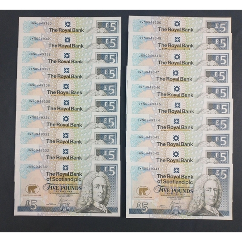 283 - ROYAL BANK OF SCOTLAND Jack Nicklaus £5 Five Pounds banknotes. A consecutive run of twenty of t... 