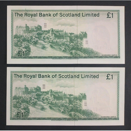 285 - BANKNOTE ERRORS.  A rare and unusual Royal Bank of Scotland 1994 £1 One Pound banknote misprint... 