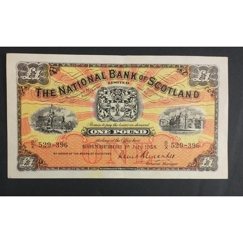 289 - Lovely example of a crisp clean NATIONAL BANK OF SCOTLAND 1958 £1 One Pound Sunburst note.  A g... 