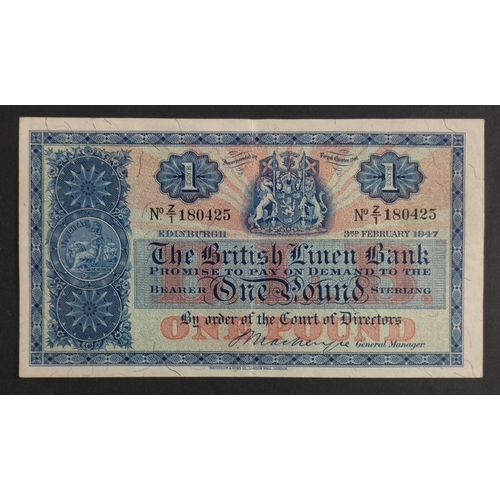 290 - BRITISH LINEN BANK 1947 £1 One Pound Z/1 banknote.  A stunning example in highly collectible gr... 