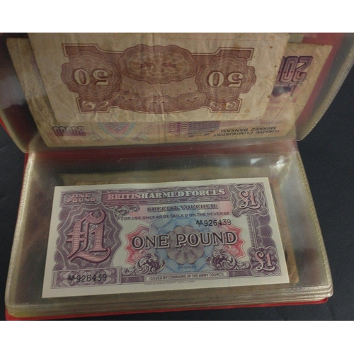 296 - An album containing world banknotes of interest to include Japanese Occupation note, China Hell note... 