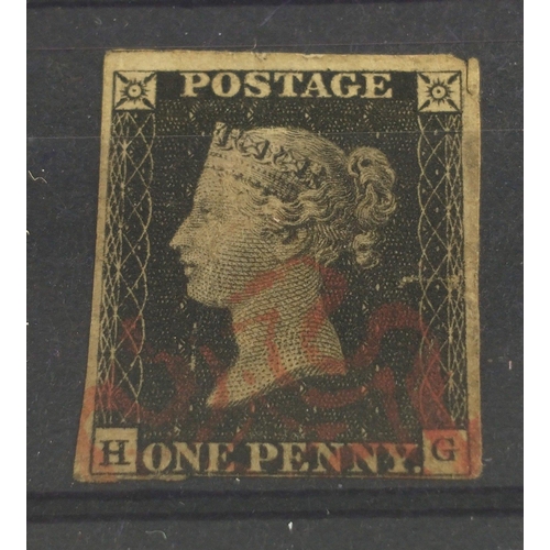 307 - 1840 PENNY BLACK on stock card.  A lovely three margin with red Maltese Cross cancel.  Lettered HG.#... 