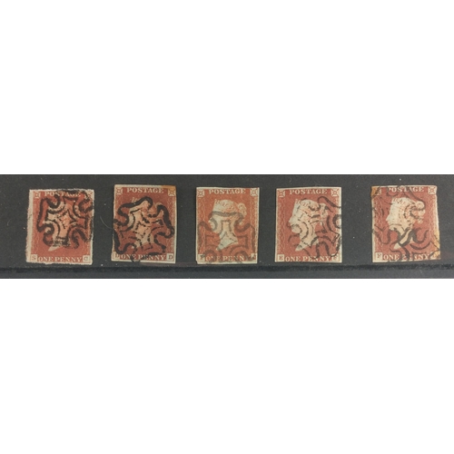 308 - A stock card containing 5 x 1841 PENNY RED Postage stamps all in lovely condition with Maltese cross... 