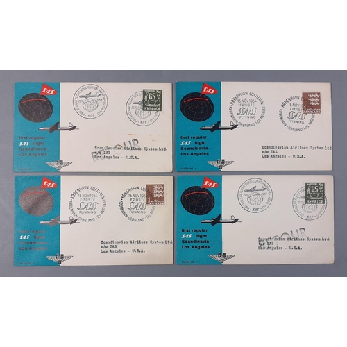 318 - Scandanavian Air Services SAS Flight covers x4.  1511/1954 First regular SAS Scandinavia-Los Angeles... 