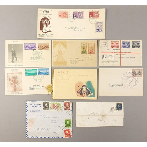 331 - Postage stamps of interest.  Inaguration of INDIA FDC with folder of hinged stamps, a 1971 cancelled... 