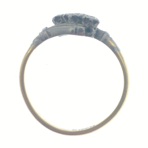 34 - A yellow metal ring marked PLAT possibly 18 PLAT, set with 3 diamonds (tested) size N, gross weight ... 