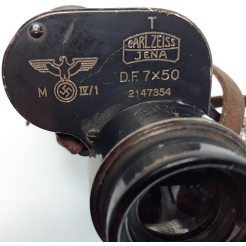 343 - A pair of WWII Carl Zeiss Jena 7x50 Kreigsmarine M IV/I binoculars with Eagle and Swastika marks.  S... 