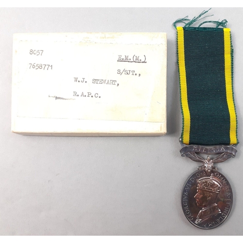 345 - A George VI Military Territorial Efficiency Service Medal with MILITIA bar. Rim inscribed to 7658771... 