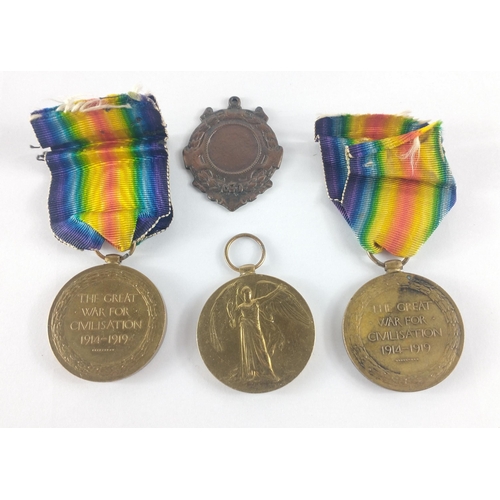 346 - Three WWI VICTORY medals, two with original ribbons. Named to: Sjt. GJ Litster ASC, W.J. Binham RN, ... 