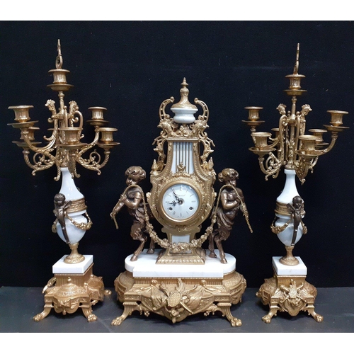 354 - A BREVETTATO (N7087-B77) garniture comprising a very ornate beautifully crafted 19th century clock a... 