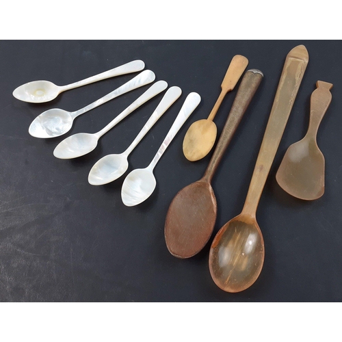 360 - Five mother of pearl spoons plus 4 horn spoons#359