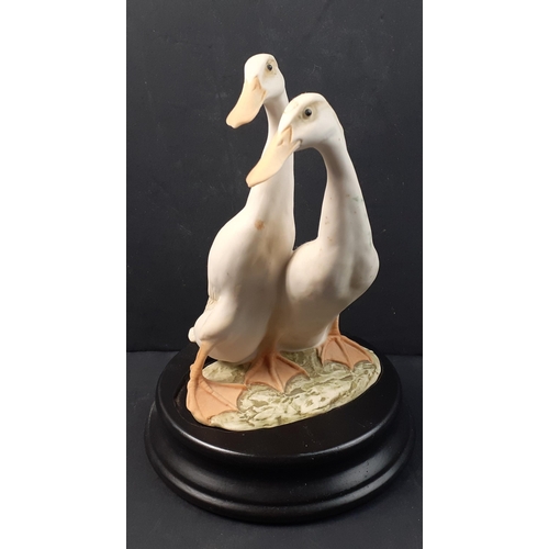 375 - KAISER hand-painted PORCELAIN geese ornament No 523 stamped to base on a plinth- dimensions height 2... 