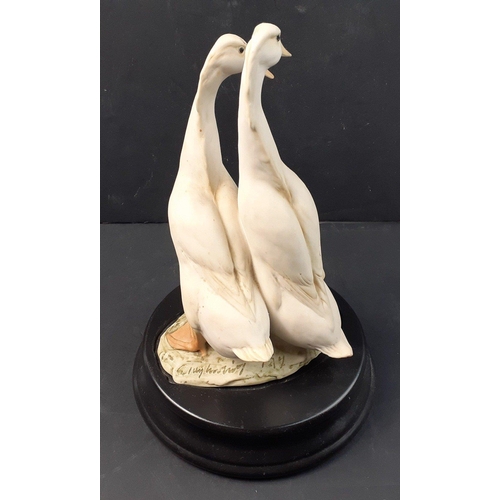 375 - KAISER hand-painted PORCELAIN geese ornament No 523 stamped to base on a plinth- dimensions height 2... 