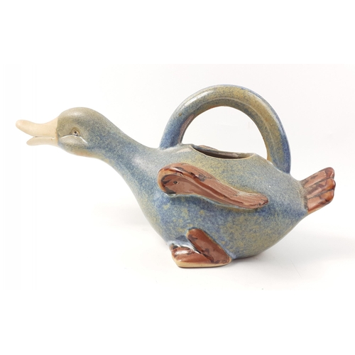 376 - AMERICAN STUDIO NATURAL GLAZED POTTERY DUCK water-can (signed to base inverted 'Black Ginger' but si... 