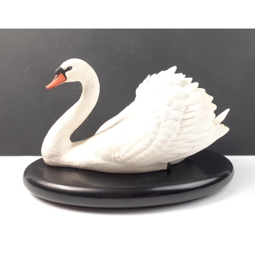 388 - THE ROYAL SWAN by FRANKLIN MINT - fine bisque porcelain swan figurine - dimensions 31cm length x 15c... 