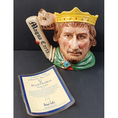 391 - KING JOHN Toby Jug. Limited Edition, No 578 of 1500 made! - dimensions 17cm tall x 20cm wide approx ... 