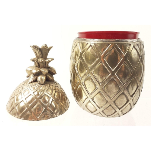 403 - A wonderful plated decorative pineapple jar with liner.  A beautiful and intriguing ornament.  14cm ... 