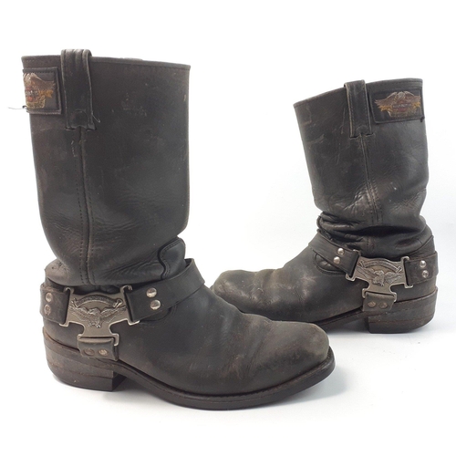 404 - Well loved pair of Harley Davidson Motorcycle boots.  Soles stamped oil resistant.  Size not marked ... 