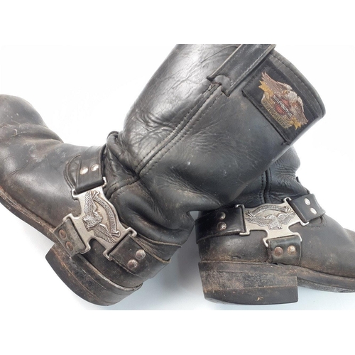 404 - Well loved pair of Harley Davidson Motorcycle boots.  Soles stamped oil resistant.  Size not marked ... 