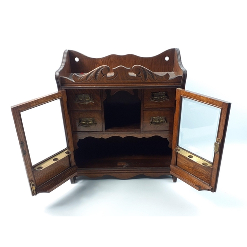 409 - ANTIQUE! - A BEAUTIFUL wall mounted oak HUMIDOR twin glazed cabinet - dimensions 16