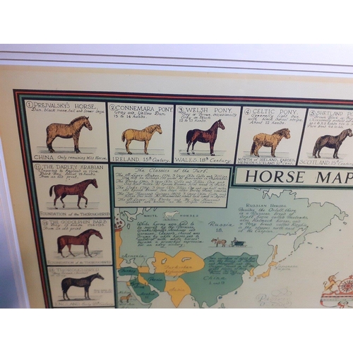 415 - A large and IMPRESSIVE Framed HORSE MAP OF THE WORLD - frame size 90cm x 70cm#414