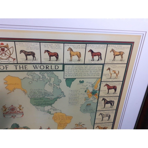 415 - A large and IMPRESSIVE Framed HORSE MAP OF THE WORLD - frame size 90cm x 70cm#414