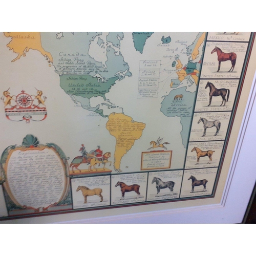 415 - A large and IMPRESSIVE Framed HORSE MAP OF THE WORLD - frame size 90cm x 70cm#414