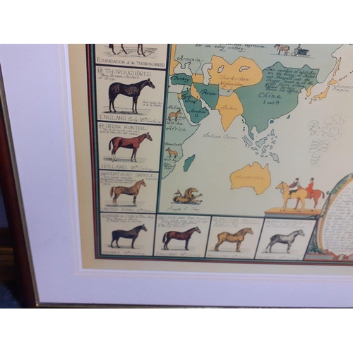 415 - A large and IMPRESSIVE Framed HORSE MAP OF THE WORLD - frame size 90cm x 70cm#414