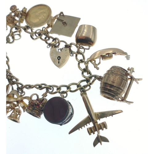 44 - Stunning charm bracelet - beautifully presented on a 9ct gold chain, each link stamped.  Charms incl... 