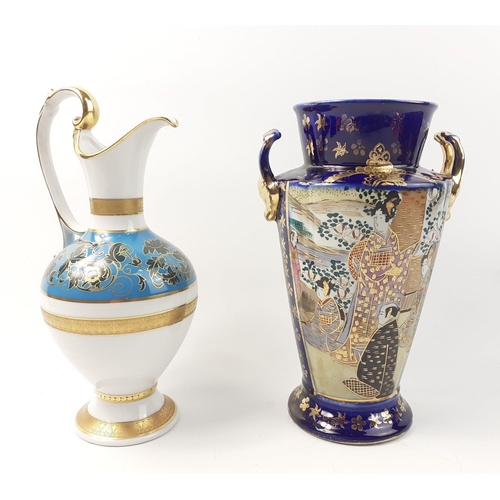 463 - A beautiful RUDOLPH WACHTER Greek urn style ewer standing 27cm tall and a similar sized blue Orienta... 