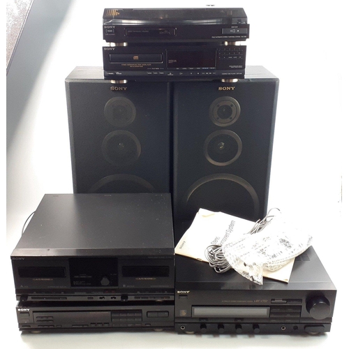 525 - A SONY stacking music system to include the turntable system PSV725 - CD player CDPM48 - a twin tape... 