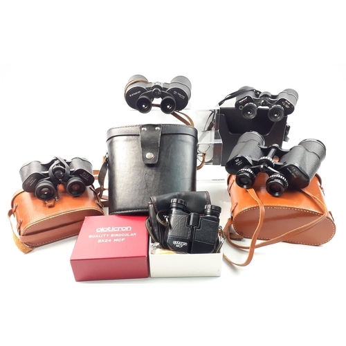 534 - Five pairs of binoculars to include TENTO 50 (367307) made in USSR,  TASCO 8x40 model 309ZMC, TOHYOH... 