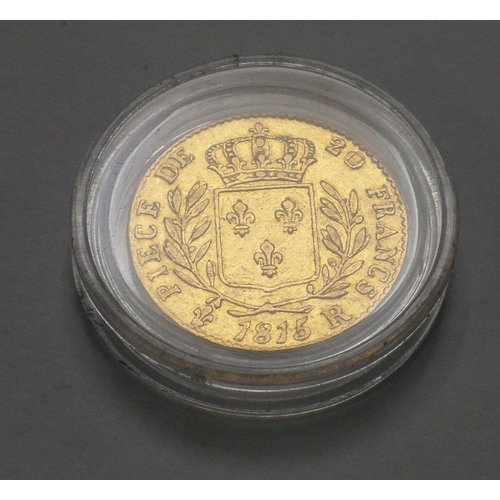 64 - A Louis XVIII gold 20 francs of 1815 coin in coin case and London Mint Office box#64