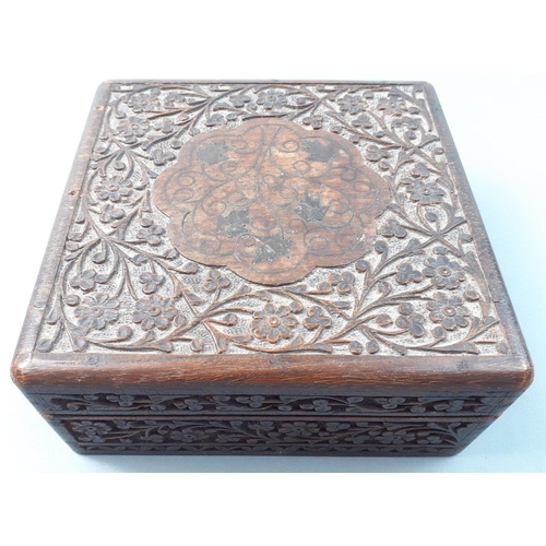 85 - A FAR EASTERN carved flora jewellery box - nice quality! - with contents to include mainly costume j... 