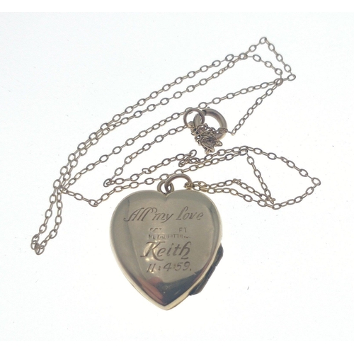 88 - A 9ct front and back metal filled locket, on unmarked chain weight 4.2g approx#88