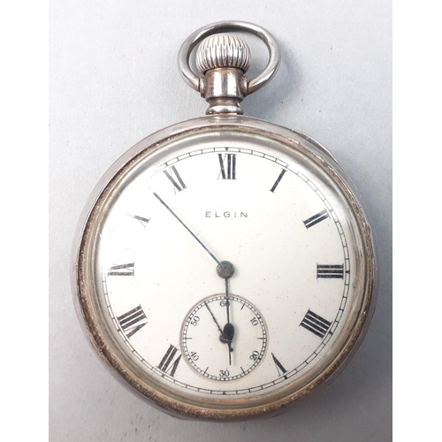 97 - ELGIN 925 SILVER cased pocket watch. Outer rear case and inner dust cover both stamped 925.  Elgin s... 