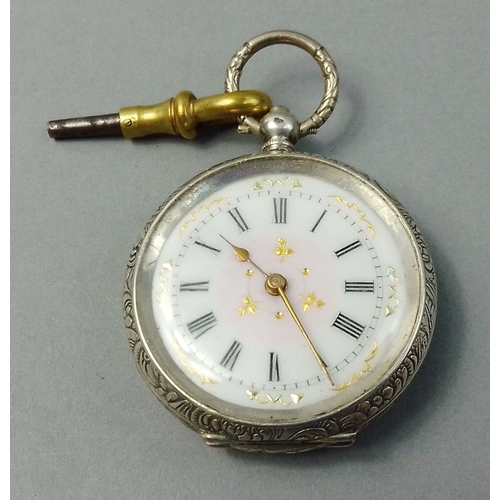 98 - A lovely ladies white enamel fob watch European stamped .800 silver with Philip's watchmakers of New... 