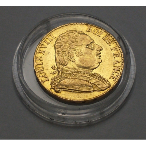 64 - A Louis XVIII gold 20 francs of 1815 coin in coin case and London Mint Office box#5
