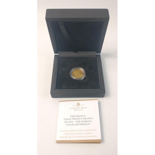 64 - A Louis XVIII gold 20 francs of 1815 coin in coin case and London Mint Office box#5