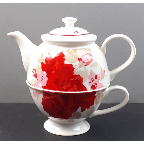 A LAURA ASHLEY tea for one teapot and cup decorated with roses#215