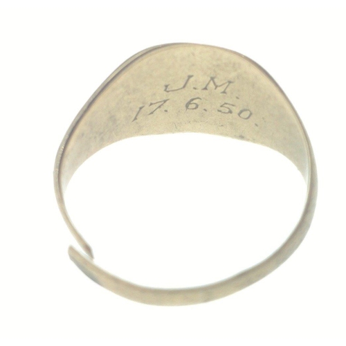 7 - A well-worn gold signet ring with indistinct hallmarks, inscription dated 1950, weight 2.4g approx#7... 