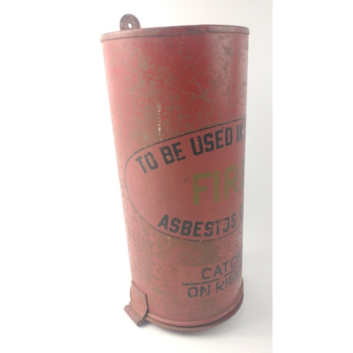 561 - An interesting DECORATIVE fire storage tin once containing asbestos cloths, thankfully now empty 36c... 