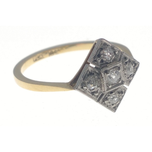 11 - A rather lovely 18ct gold and platinum five diamond ring (diamonds tested), centre stone 2mm, others... 