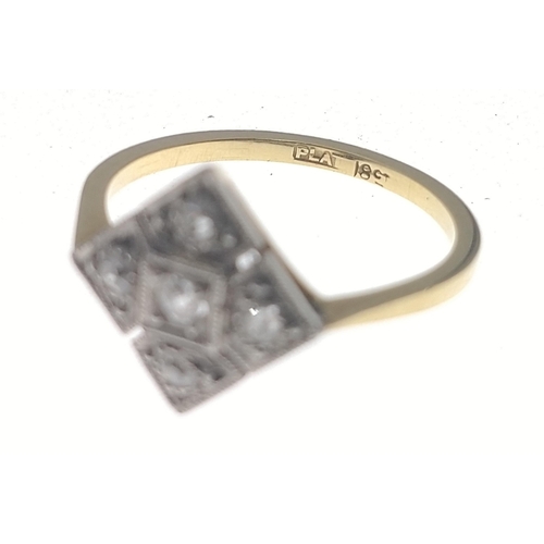 11 - A rather lovely 18ct gold and platinum five diamond ring (diamonds tested), centre stone 2mm, others... 