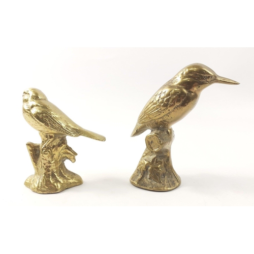 47 - Two brass bird models one of a kingfisher (10cm tall), the other of a bluetit (9cm tall)#47