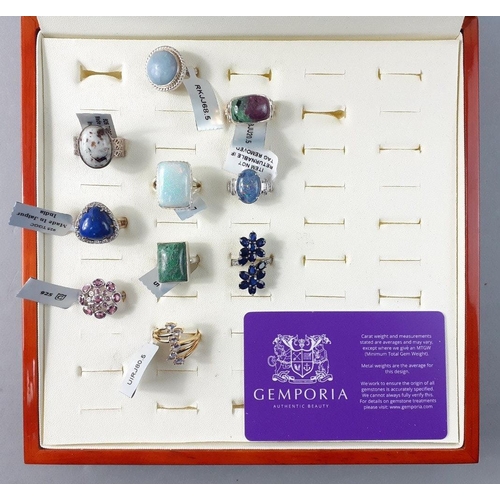 60 - A pretty quality jewellery box containing nine excellent quality GEMPORIA sterling silver dress ring... 