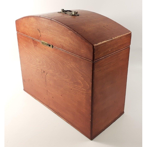 301 - A wonderful antique pine dome topped brass handled carry case with a working sliding lock mechanism.... 