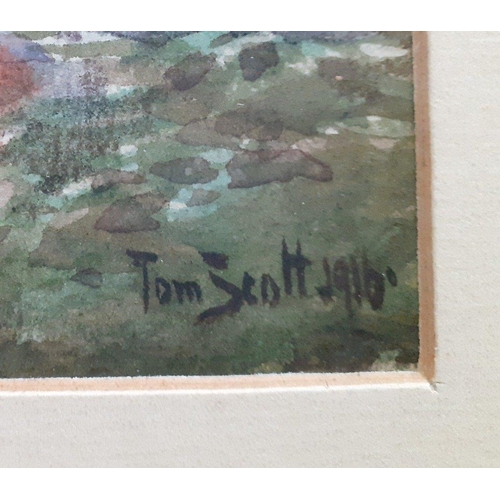 341 - A TOM SCOTT (1854-1927) original water colour dated 1916.  A wonderful Scottish scene of an elderly ... 